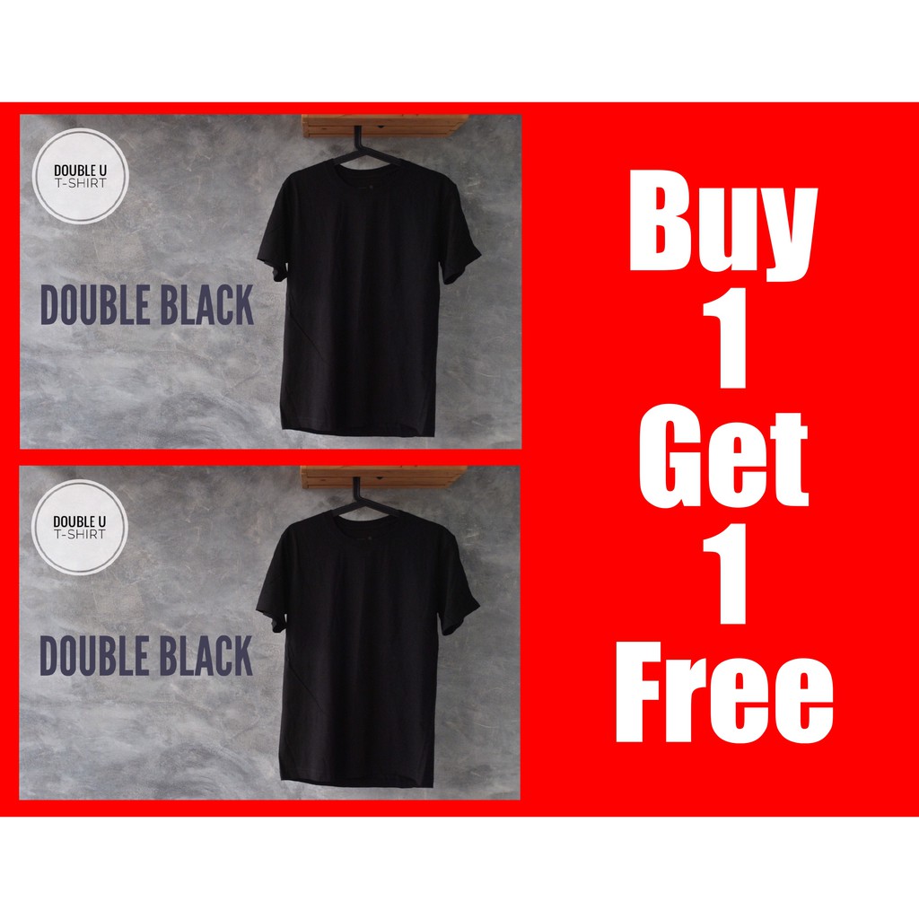 ออกใบกำกับ E-Recieptได้ - Double Black T-Shirt (เสื้อยืดสีดำล้วน คอกลม) Buy 1 Get 1 Free ซื้อ 1 แถม 1 ผ้าคอตตอน100% **ไม่มีการเย็บตะเข็บข้างตัวเสื้อ**