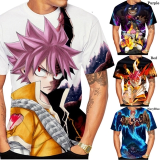 เสื้อยืดคอกลมแขนสั้นพิมพ์ลายอะนิเมะ Fairy Tail 3 มิติฤดูร้อนสําหรับผู้ชาย