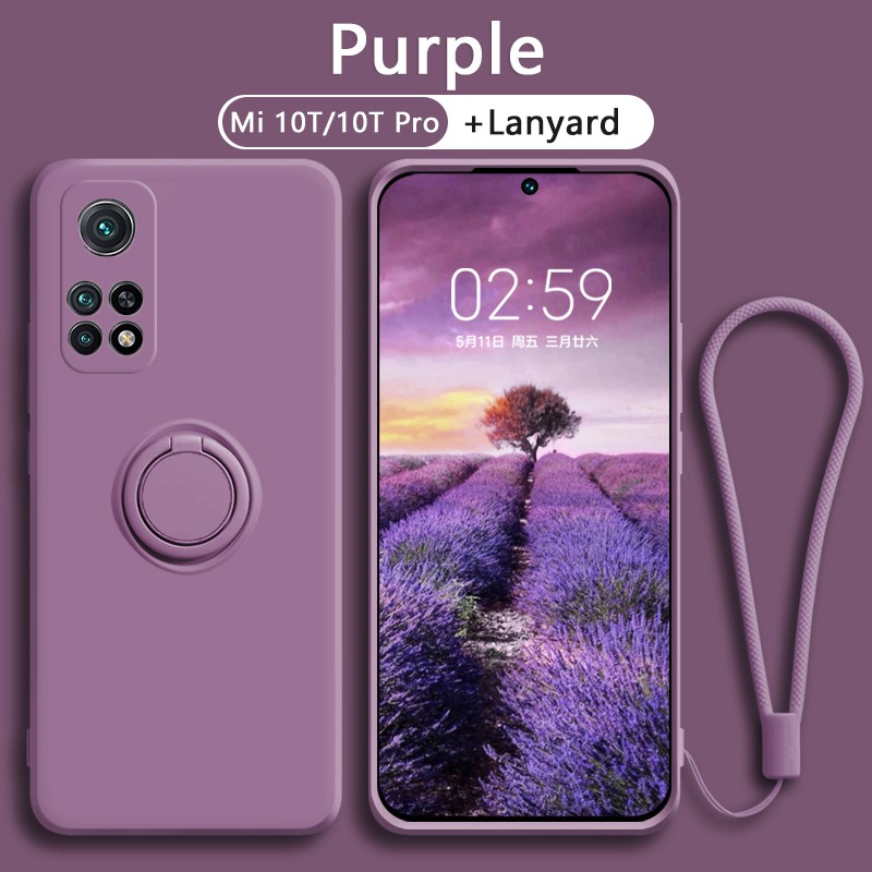 เคส Mi 10T Pro 5G โทรศัพท์ ชนิดซิลิโคน สีพื้น สไตล์หรูหรา พร้อมแหวนแม่เหล็กขาตั้ง สายคล้องมือ สำหรับ Xiaomi Mi10T Lite Mi 9T Pro