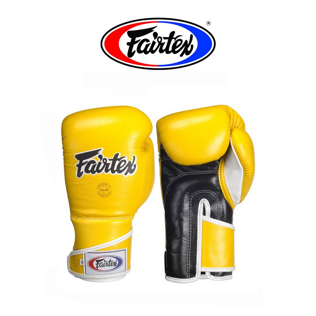 นวมชกมวย แฟร์เท็กซ์ รุ่น BGV6  Fairtex Stylish Angular Sparring Gloves BGV6 Color:Yellow/ Black/ White Size: 12 14 16 oz