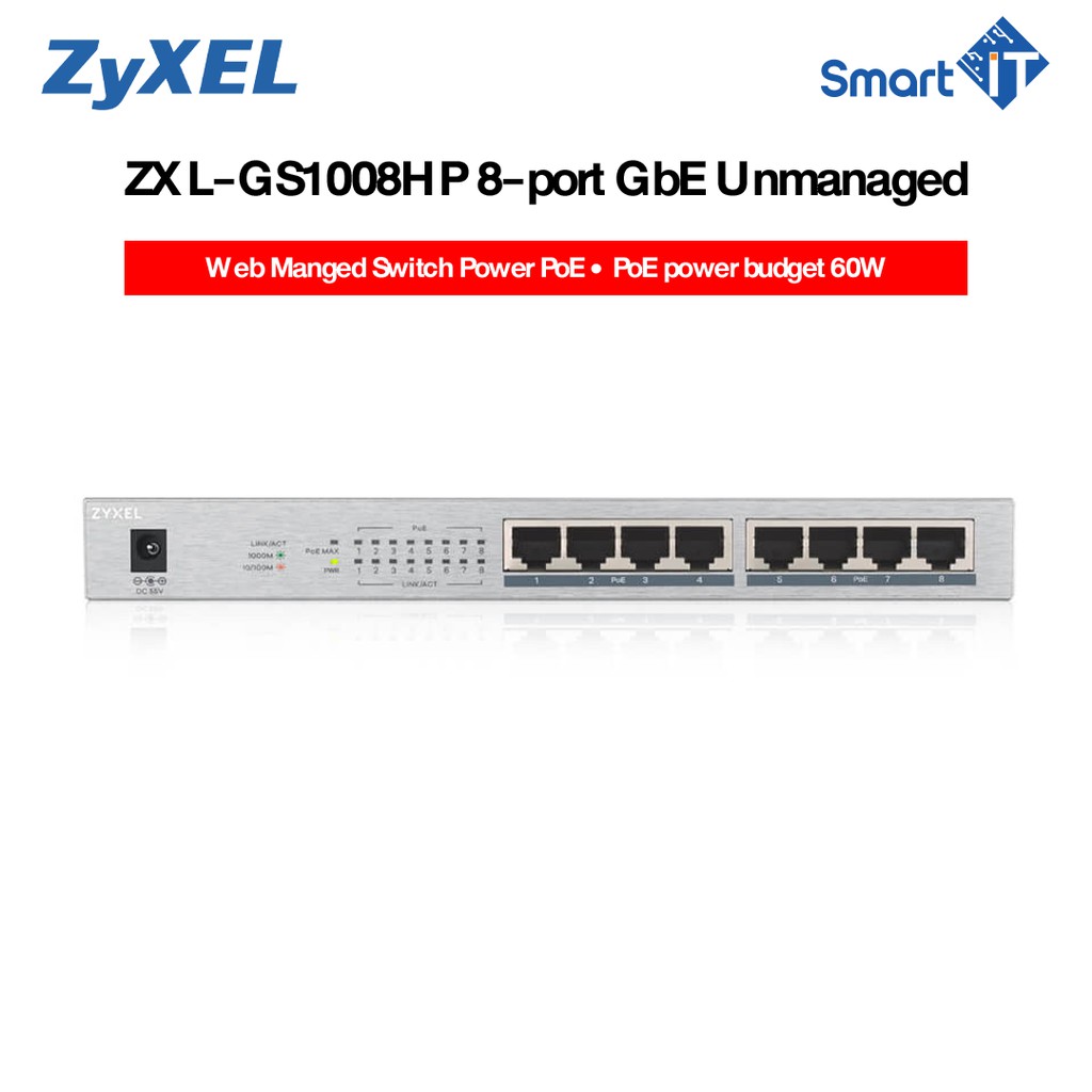Zyxel GS1008HP 8-port GbE Unmanaged High Power PoE+ Switch