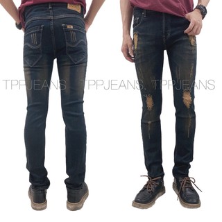 TPPJEANS กางเกงยีนส์ชาย ทรงSkinnyสี สนิมฟอกแต่งขาดเข่าสองข้าง ผ้ายืด ใส่สบาย ทรงสวย Size 26-36 รับชำระปลายทาง