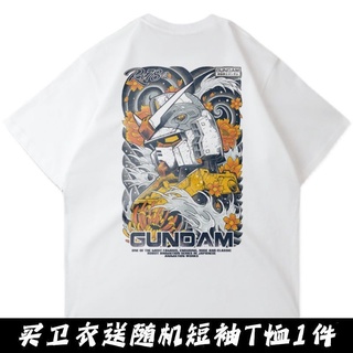 เสื้อยืดคอกลมcrew neckเสื้อยืดแขนสั้น พิมพ์ลาย GUNDAM GUNDAM Co-Branded สไตล์ญี่ปุ่น สําหรับผู้ชายS-4XL