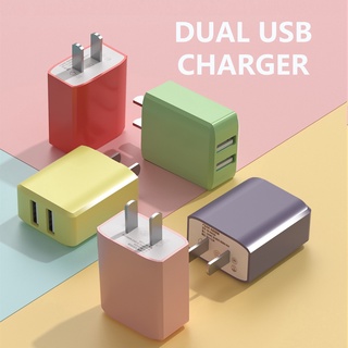 อะแดปเตอร์ชาร์จโทรศัพท์มือถือ 5V 2A Macaron สําหรับ Ios Android Usb Dual Port 1 ชิ้น