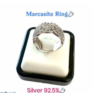 แหวนเงินแท้925ประดับมาร์คาไซท์(Charming Marcasite Leaf Band Ring)