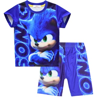 ใหม่ ชุดเสื้อยืดแขนสั้น กางเกงขาสั้น ลาย Sonic the Hedgehog แฟชั่นฤดูร้อน สําหรับเด็กผู้ชาย 2022 2 ชิ้น