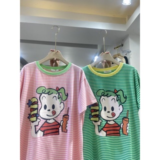 เสื้อยืดลายริ้วสาวน้อยผมเขียว🍔🥤ป้าย its me basic