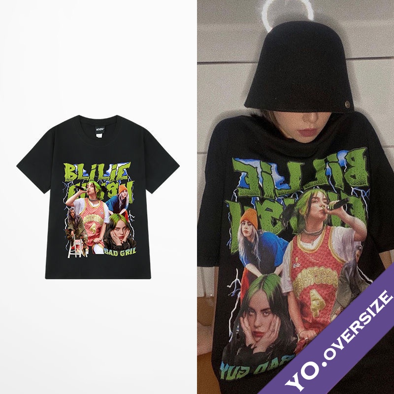 คอตต้อนคอกลมผ้าฝ้าย 100%Yo.oversize 🌟 20387 เสื้อโอเวอร์ไซส์ oversize ลายสาวน้อย eilish สไตล์ bad gi