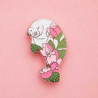 เข็มกลัด / หมุดโลหะ นางเงือกพยูนลายดอกโบตั๋นหวานๆ Peony Mermaid Manatees Protect The Animals 💕🌺💦🌍 (Hard Enamel Pin)