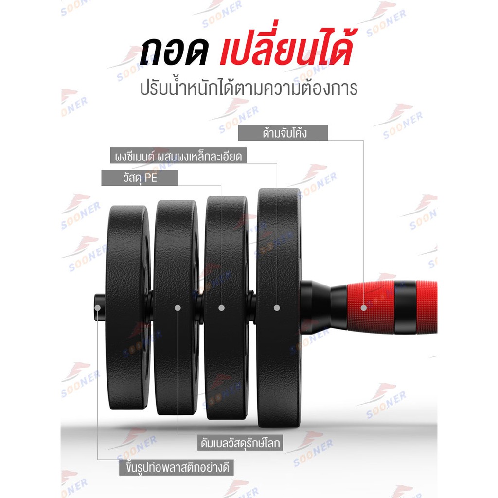 ดัมเบล 10 กิโล JS75 พร้อมบาร์เบล ออกกำลังกาย Adjustable Dumbbell and Barbell Set ราคา ถูกที่สุด ดีลบีเคเค แกลเลอรีภาพที่ 6