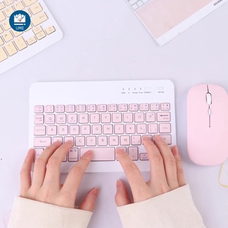 แป้นพิมพ์บลูทูธ คีย์บอร์ดบลูทูธไร้สาย ใช้ได้กับโทรศัพท์มือถือ แท็บเล็ต ไอแพด  keyboard wireless  mouse แป้นพิมพ์ไทย #1