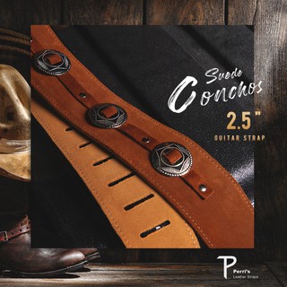 Perris "Suede Conchos" Guitar Strap I สายสะพายกีตาร์หนังกลับสไตล์คาวบอย Made in Canada