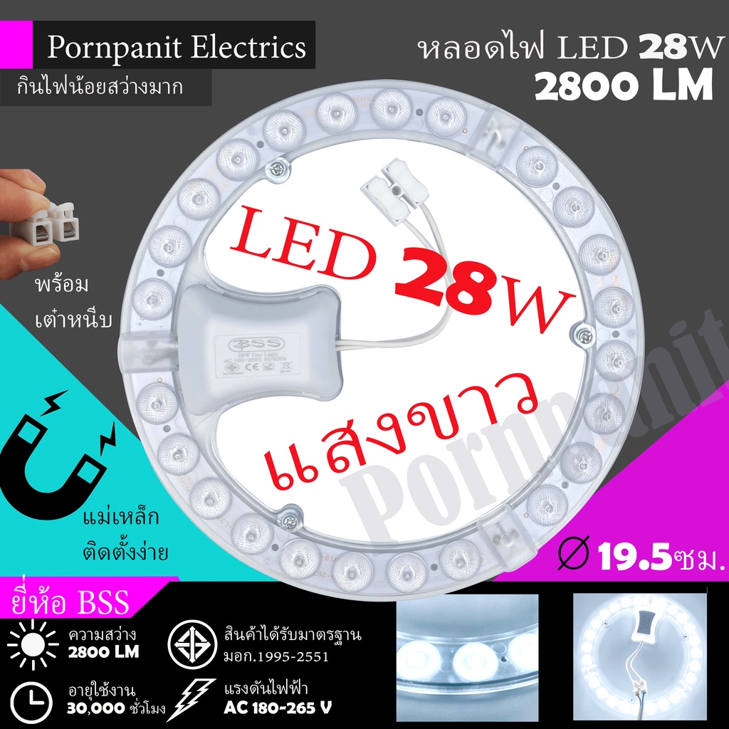 แผงไฟ LED วงกลม 28W/36W แสงขาว ระบบแม่เหล็ก พร้อมเต๋าหนีบ มีมอก.