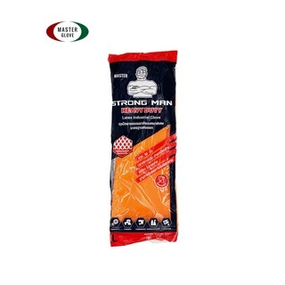12 คู่ (1โหล) - STRONG MAN 16 " ถุงมือยางธรรมชาติ สีดำ/ส้ม แบบหนาแบบยาว