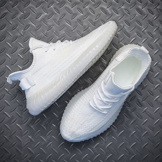 yeezy❅✺❀คู่รัก Coconut 350v2 รองเท้าผู้ชาย Summer Flying ทอ Breathable Net รองเท้าวิ่งกีฬาลำลองรองเท้าผู้หญิง ins wild t