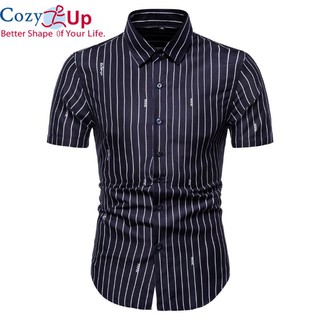 เสื้อเชิ้ตแขนสั้นผู้ชาย COZY UP แฟชั่นลายพิมพ์ผ้าฝ้ายผสม Soft lapel Slim