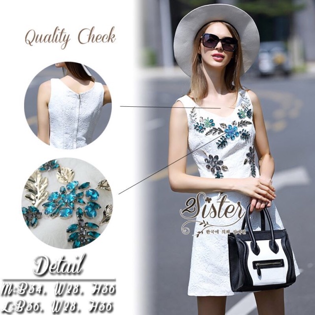 2Sister Made, White Beauty sleeveless Dress Adorn with Gimmic of Luxuries