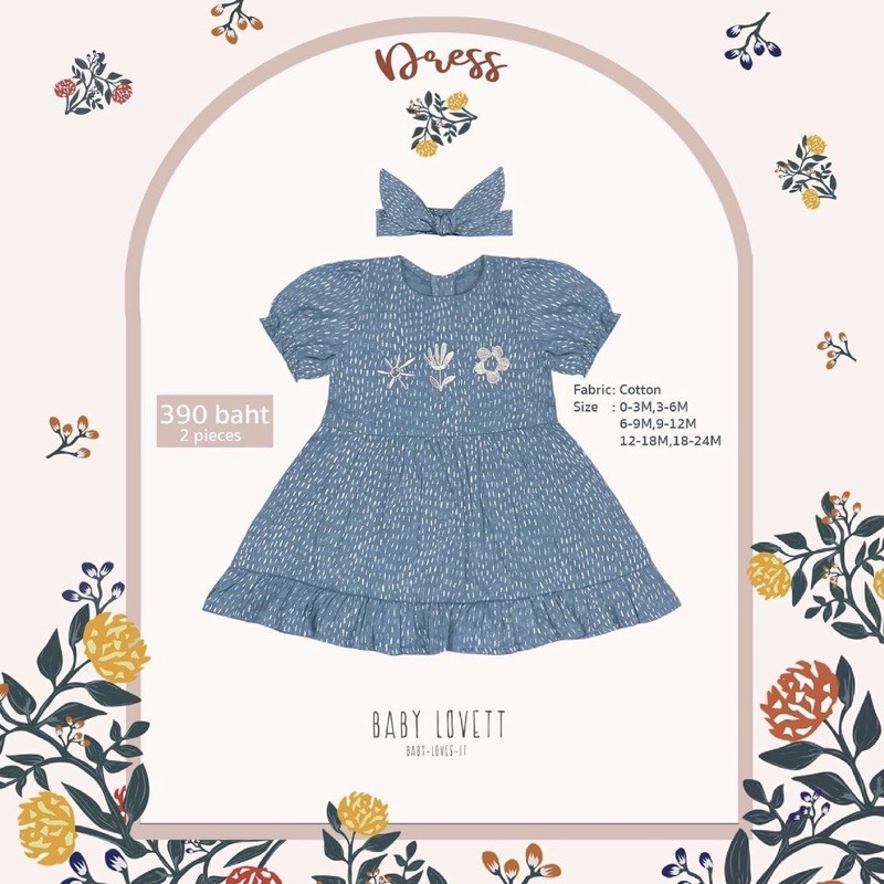 ☀️  BABY LOVETT  💐 Flowers in the Rain Collection 💐  Dress Size 9-12  ของแท้💯ของใหม่‼️