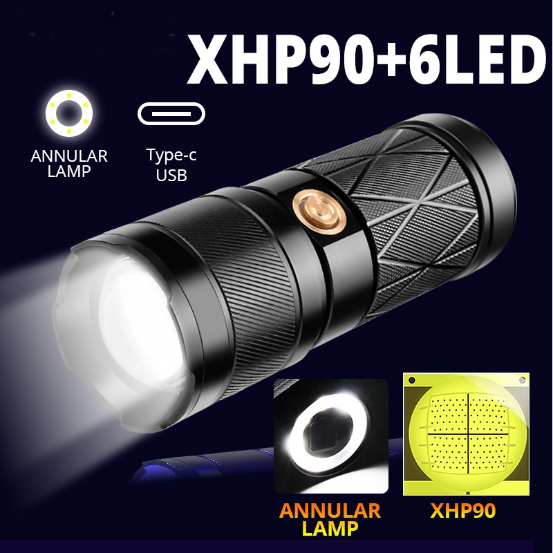 Camping & Hiking Torch Light 8000LM XHP90 6*LED Flashlight Torch