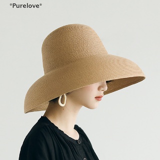 Purelove หมวกฟางลําลอง ประดับโบว์ ระบายอากาศ เหมาะกับเดินชายหาดกลางแจ้ง แฟชั่นฤดูร้อน