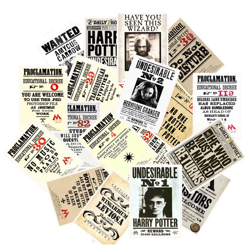 25PCS Harry Potter Retro Poster Graffiti Sticker Waterproof Luggage Laptop Scooter Refrigerator Water Cup Sticker