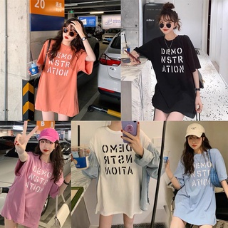 เสื้อยืดผู้หญิงแฟชั่น ส่วนยาวหลวมของเวอร์ชั่นเกาหลีของเสื้อยืดเสื้อคู่รักโอเวอร์ไซส์ เนื้อผ้าดีใส่สบาย