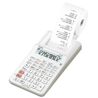 Casio Calculator เครื่องคิดเลข คาสิโอ รุ่น HR-8RCWE+AD-A60024EG แบบพิมพ์กระดาษ ขนาดเล็ก 12 หลัก สีขาว