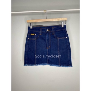 Socie.tycloset-Sk03กระโปรงยีนส์เอวสูงสีเข้ม(ผ้ายืด)