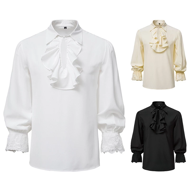 เสื้อเชิ้ตแขนยาวแต่งระบาย สไตล์วินเทจเรเนสซองซ์ สำหรับผู้ชาย
