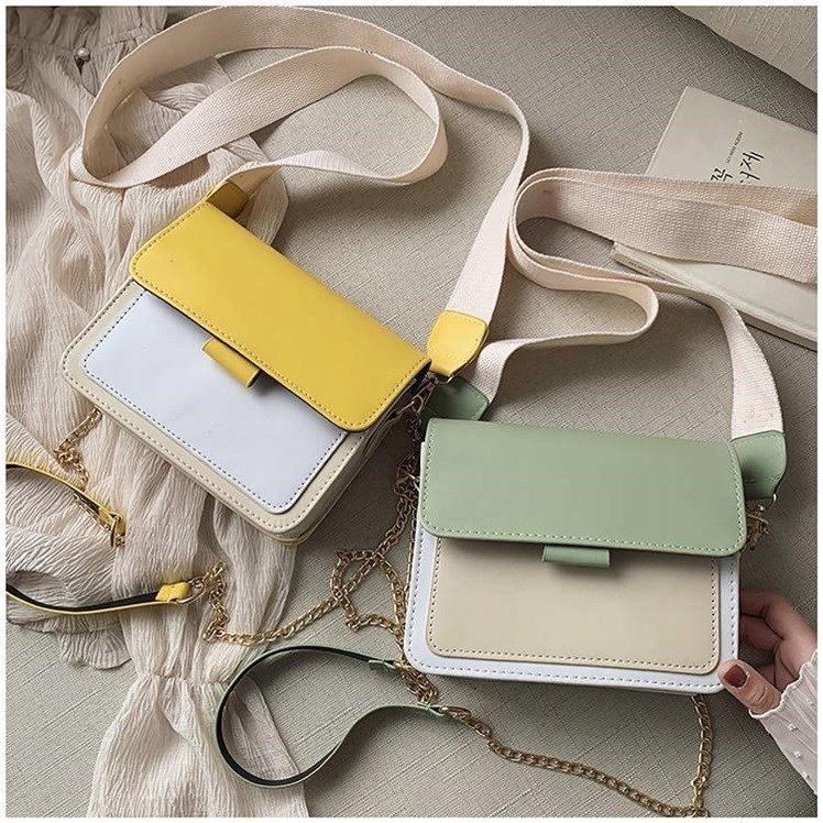 ์NAMCHA SHOP กระเป๋าสะพายข้าง กระเป๋าผู้หญิงทรีโทน สายโซ่ B108