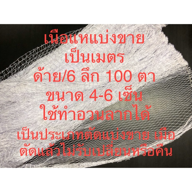 เนื้อแห เบอร์ 6 ลึก 100 ตา แบ่งขาย อวนด้าย อวนลาก ตาข่ายด้าย กันนก กันสัตว์ได้