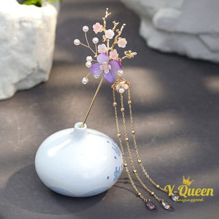 Handmade Vintage Style Imitation Jade Flower Pearl Tassel Han Chinese Clothing Hair Sticks Elegant Hair Ornaments