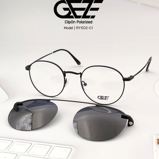 กรอบแว่นสายตา GEZE Clip-On รุ่น RY1032-C1 เต็มกรอบสีดำ คลิปออนแม่เหล็ก เลนส์กันแดด Polarized