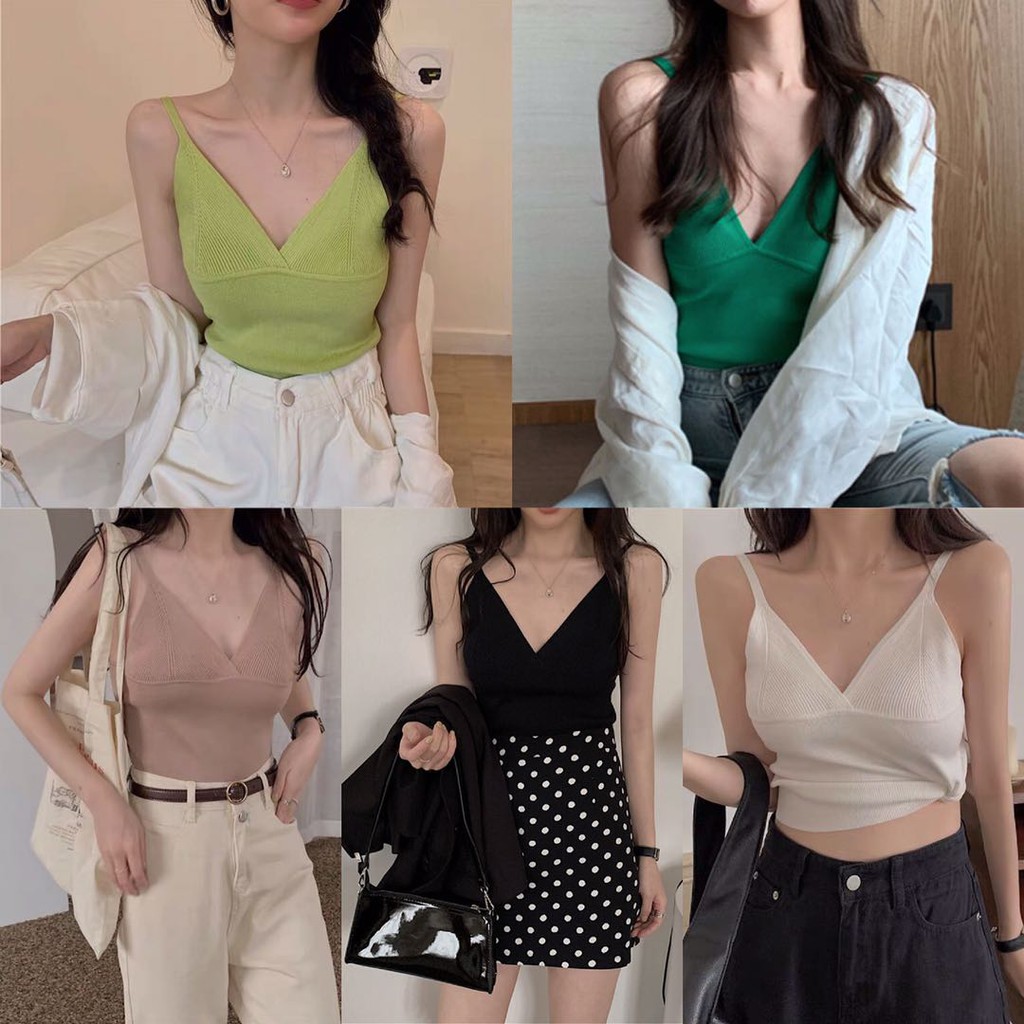 Cicishop สายเดี่ยวคอวี แหวกอก [9341]