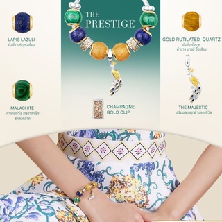 CHEEVITWUFU The Prestige Collection Charm Bracelet สร้อยข้อมือเงินพร้อมจี้นกยูง และชาร์มไหมทอง-Lapis Lazuli-Malachite