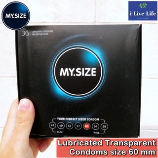 ถุงยางอนามัย ขนาด 60 มม. Lubricated Transparent Condoms size 60 mm - MY.SIZE® 5, 10, 24 or 36 pieces