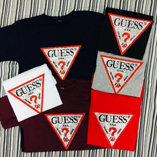 เสื้อยืดคอกลม งานปักอะไหล่วิ้ง GUESS