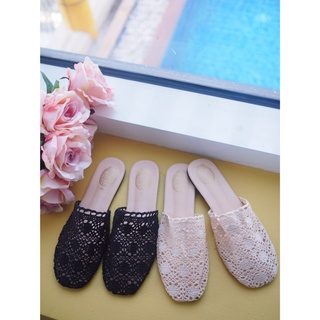 (🇹🇭พร้อมส่ง) Size36-40มีเก็บเงินปลายทาง👠รองเท้าเปิดส้นลูกไม้แบบเก๋น่ารัก..พื้นรองฟองน้ำใส่นิ่มสบายค่ะ