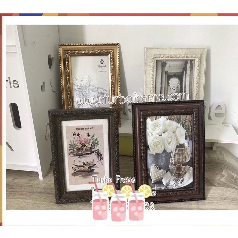 กรอบรูปขอบทอง ขนาด 4x6", 5x7", 6x8", 6x9" TURBO FRAME กรอบรูปของขวัญ กรอบรูปงานเกษียณ กรอบรูปงานแต่ง