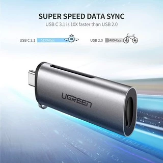 UGREEN เครื่องอ่านการ์ด Card Reader 50704 รุ่น P30 S10 Note 10 SD TF OTG Type C for PC/Mobile