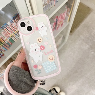 เคสมือถือ เคสไอโฟน เคสโทรศัพท์มือถือ ซิลิโคนนิ่ม TPU ใส หนา กันกระแทก ลายดอกไม้ พร้อมสายคล้องข้อมือ แฟชั่นเรียบง่าย สําหรับ Iphone 13 12 11 XR Pro Max 8