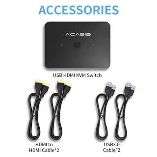 Acasis สวิตช์ USB HDMI KVM 2 In 1 Out 4K60Hz HDMI Switcher และ Extended 4 พอร์ต USB3.0 Hub กล่องแชร์แมนนวล พร้อมสาย USB HDMI 2.0 สําหรับคอมพิวเตอร์ PC แล็ปท็อป มอนิเตอร์