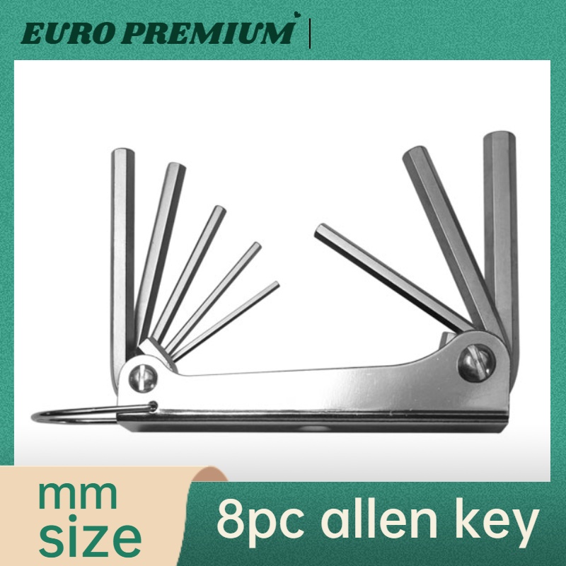ALLEN KEY SET HEX KEY SET ใน MM METRIC FOLDING 8 in 1 เหล็กคาร์บอนซาตินสําเร็จรูป CRV