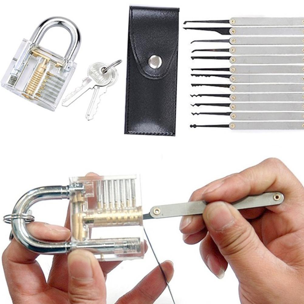 15pcs/set Unlocking Lock Pick Set Key Extractor Tool Padlocks Practice Transparent I1H5