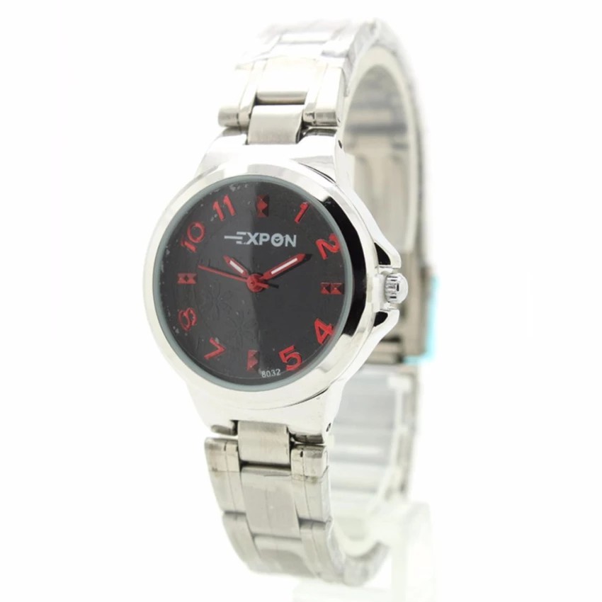 EXPONI Watch นาฬิกาข้อมือ สายเหล็ก Stainless หน้าปัดดำ/เลขแดง - EX-S1(Silver)