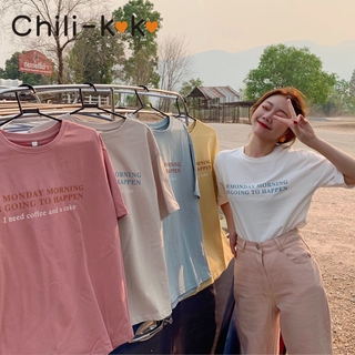 Chili_k❤️k❤️ 3358 สวยๆ เสื้อยืดคอกลมแขนสั้น วินเทจ สำหรับผู้หญิง เรียบๆแต่สวยใส่ชิวๆ เสื้อแขนสั้นผู้หญิง เสื้อ