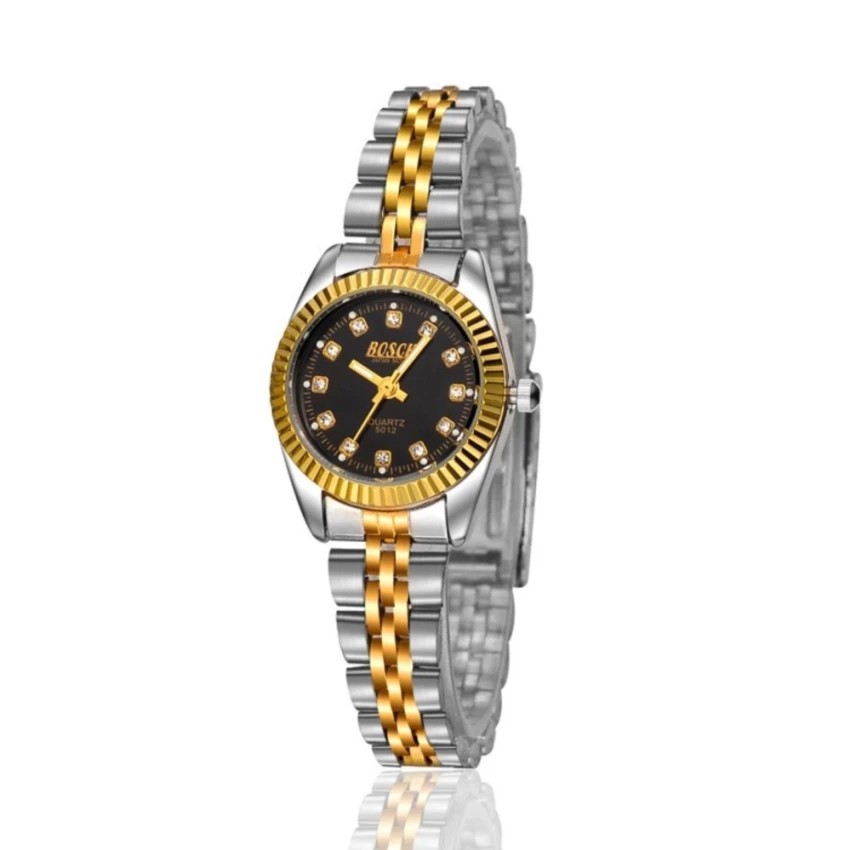BOSCK Lady นาฬิกาข้อมือแฟชั่นผู้หญิง สแตนแลสสองกษัตริย์ หน้าปัดดำ กันน้ำได้ รุ่น Bosck Lady Gold/Sil
