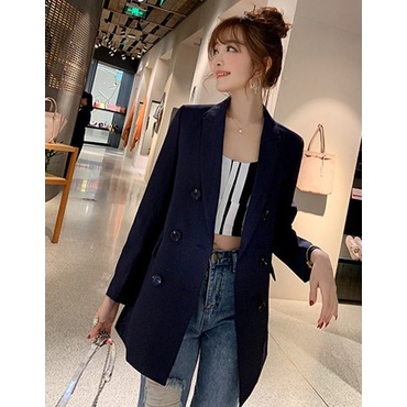 <พร้อมส่ง>สูทลำลอง เสื้อสูทผู้หญิง สูท สูทแฟชั่น สูทเดินทาง blazer สูตร <สีกรมท่า> กระดุม 6 เม็ด แขน