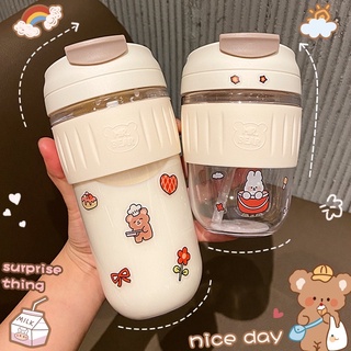 พร้อมส่ง !แก้วน้ำ มีฝาปิด พกพาได้ *แถมฟรีสติกเกอร์