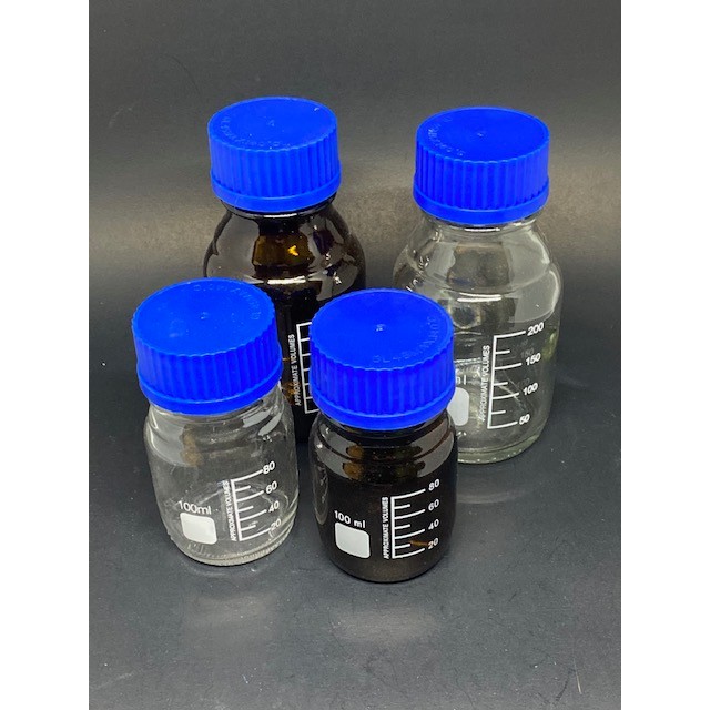 ขวดดูแรน Laboratory Bottle 50ml100ml 250ml 500ml ขวดใส่สารแก้ว สีชา สีใส ยี่ห้อ Lab Medic ประเทศจีน 